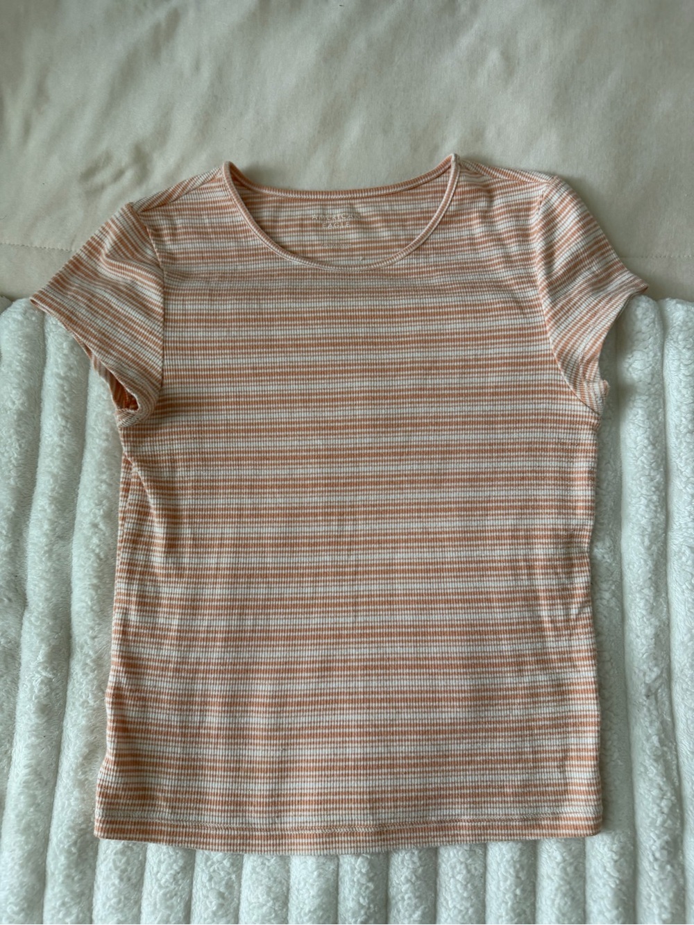 American Eagle Outfitters Peach & White Striped Short Sleeve Tee
